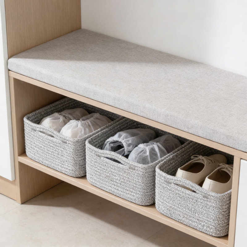 Woven Rope Storage Baskets 3-Pack, Collapsible Organizer Bins For Shelves, Closet, And Home Organization, Rectangular Decorative Baskets For Towels, Toys, And Essentials