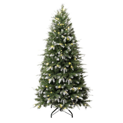 Arbre de Noël artificiel givré, arbre de Noël enneigé avec 550 lumières chaudes, 1746 pointes de branches et support en métal - Disponible en tailles de 4,5, 6,5 et 7,5 pieds