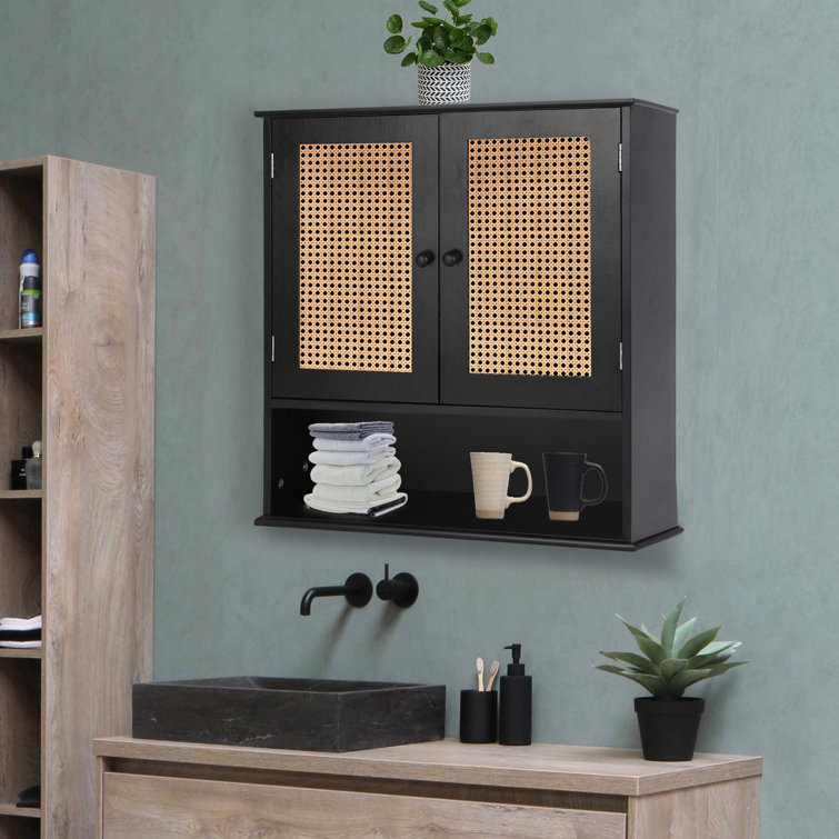 Wooden shower rack hanging on wall or glass wall