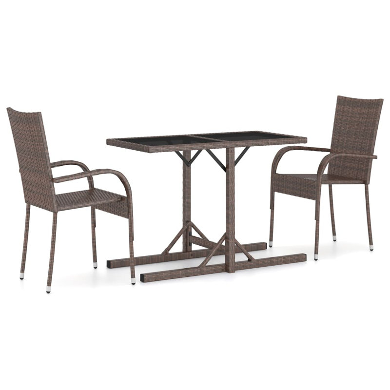 Ensemble bistro rectangulaire pour 2 personnes, Brun, Brun
