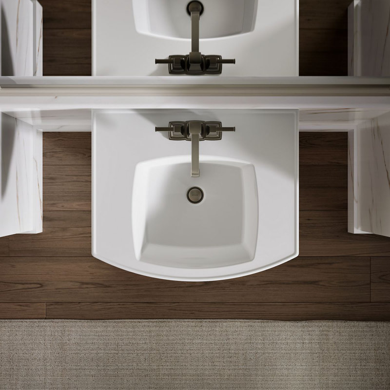 Kelston Pedestal Bathroom Sink, White, 4" Centers