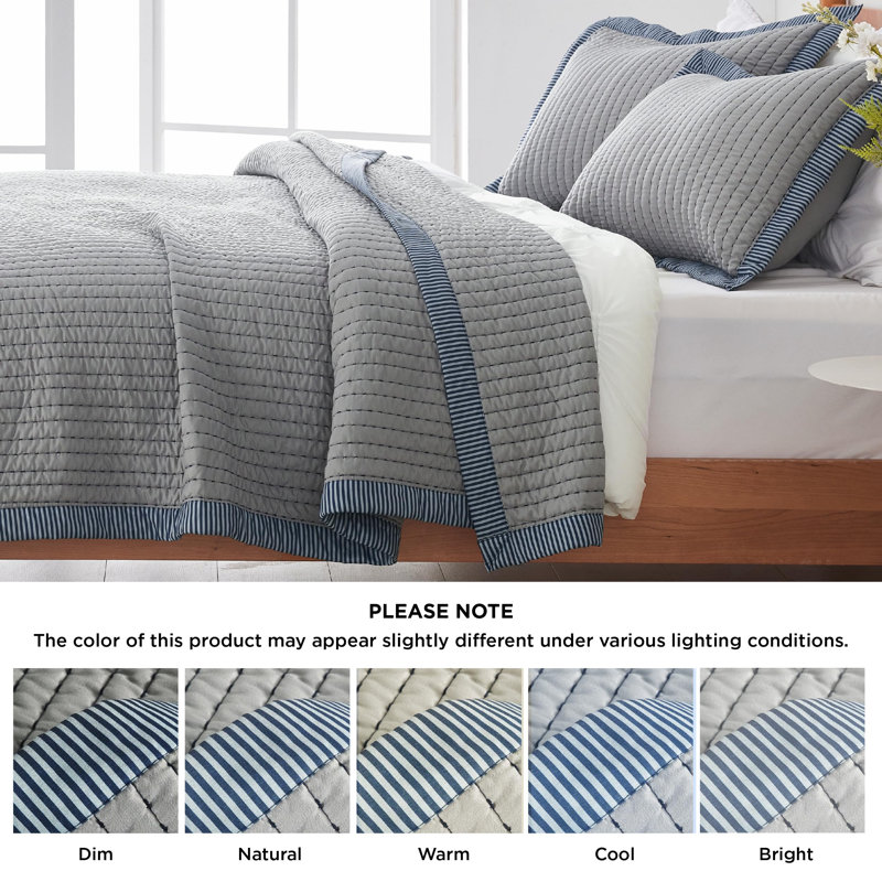 Bedspread Coverlet Lightweight Soft Quilt Bedding Set, King Quilt + 2 King Pillow Sham, Grey Corduroy