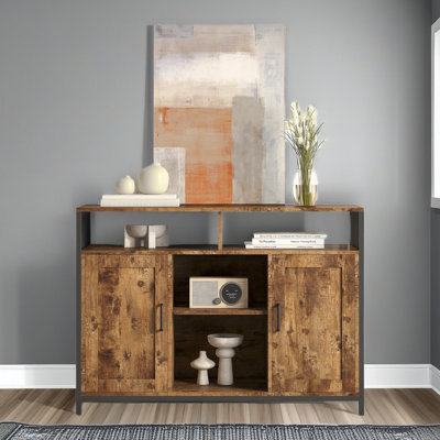 Sideboard, Storage Cabinet With Open Shelves For Kitchen Dining Room Living Room, Industrial Style, Rustic Brown, 43.7X15.74X31.5Inches