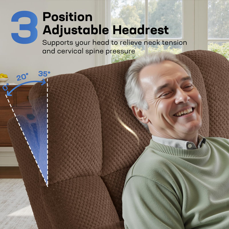 Dual Motor Power Lift Chair Recliner for Elderly with Massage and Heat, Infinite Position Electric Lift Recliner with Adjustable Headrest, USB (T6015 - Plush Fabric, Brown, Medium)
