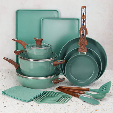  12pc Ceramic Non-Stick Cookware Set, Sage Green by Drew  Barrymore: Home & Kitchen