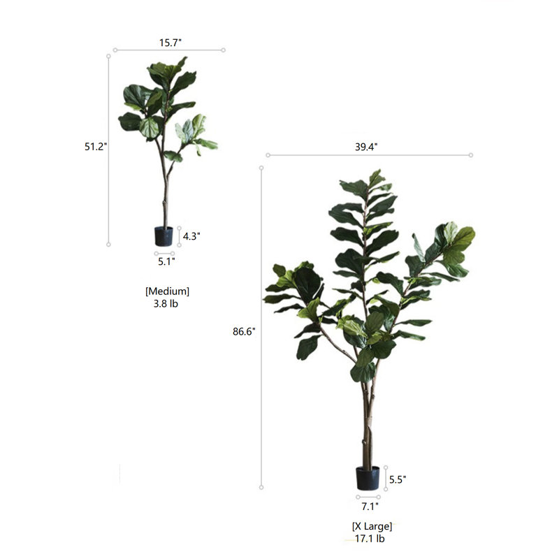 Faux Fiddle Leaf Fig Tree, 86.6" H x 39.4" W x 39.4" D