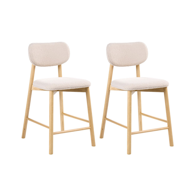 Upholstered Counter Stool with Solid Wood Frame, Beige / Brown