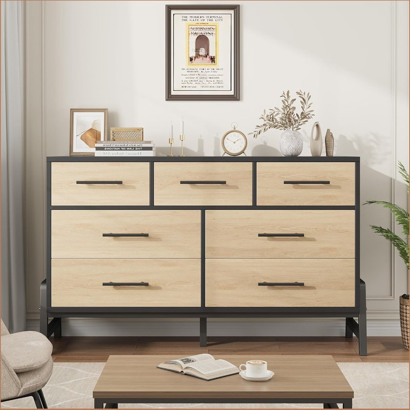 7 Dresser For Bedroom, 52" Wide Dresser, Wide Drawer With Storage Freestanding, Wooden Closet Storage Chest For Living Room, Bedroom, Entryway
