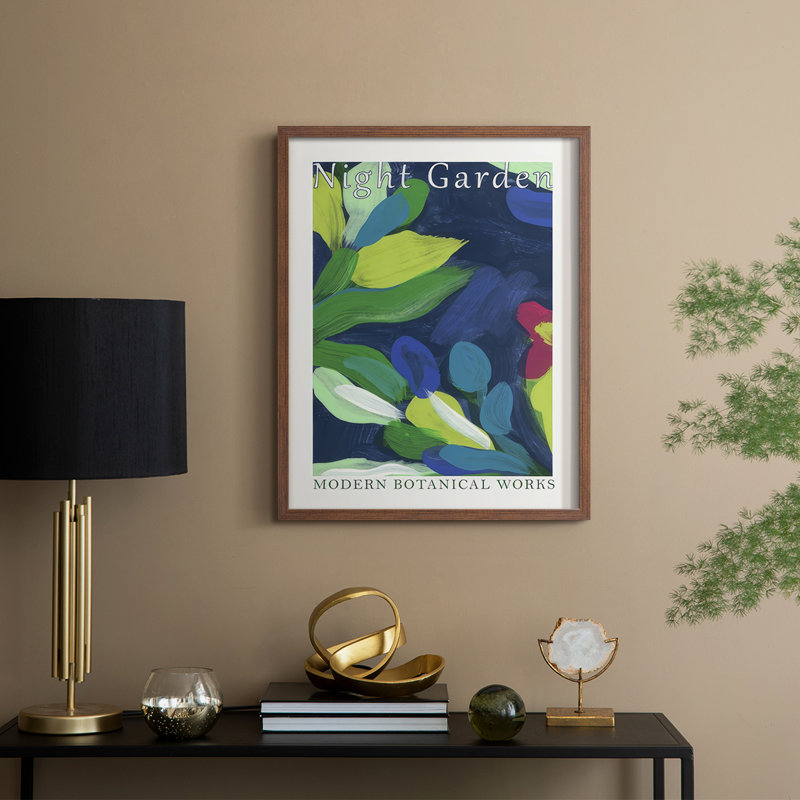 «Night Garden Exposition Posters III», reproduction encadrée - bois massif, H 15 po x l 12 po, Noyer