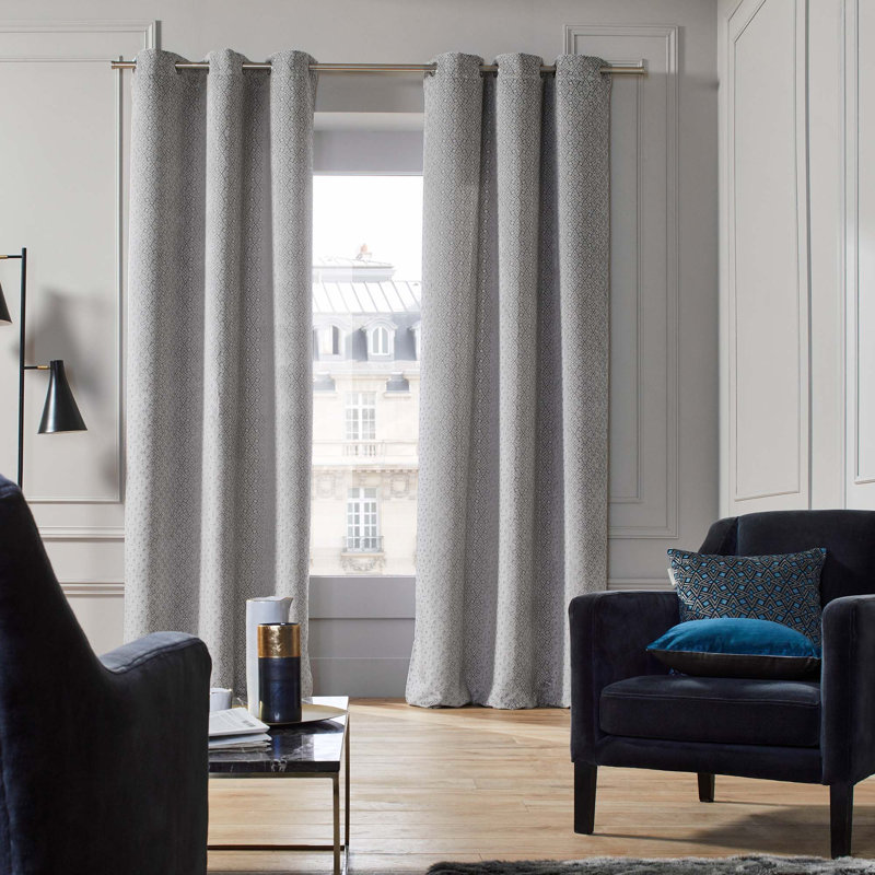 Hayes Room Darkening Single Curtain Single Panel, 138 W x 260 D cm, Grey/White