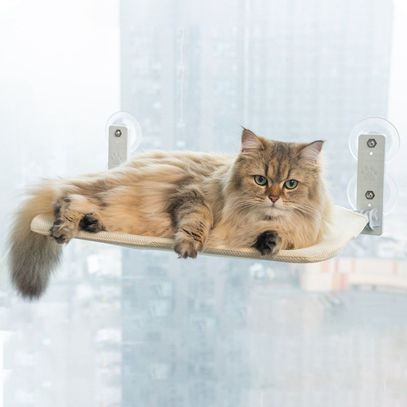 Hamac pliable pour chat avec fenêtre à l'intérieur, Beige, Grand L 6,9 po x l 20,47 po