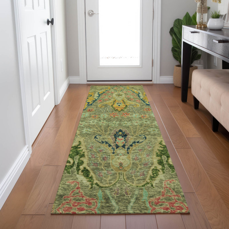 Tapis vert intérieur / extérieur lavable à la machine Xhevrie, Tapis de couloir 2 pi 3 po x 7 pi 6 po