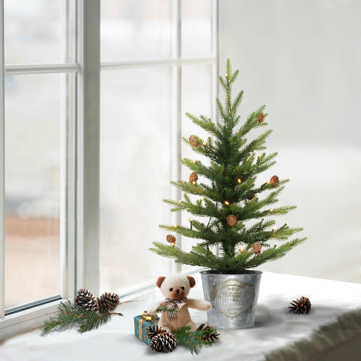 2' Lighted Pine Christmas Tree with Realistic Needles