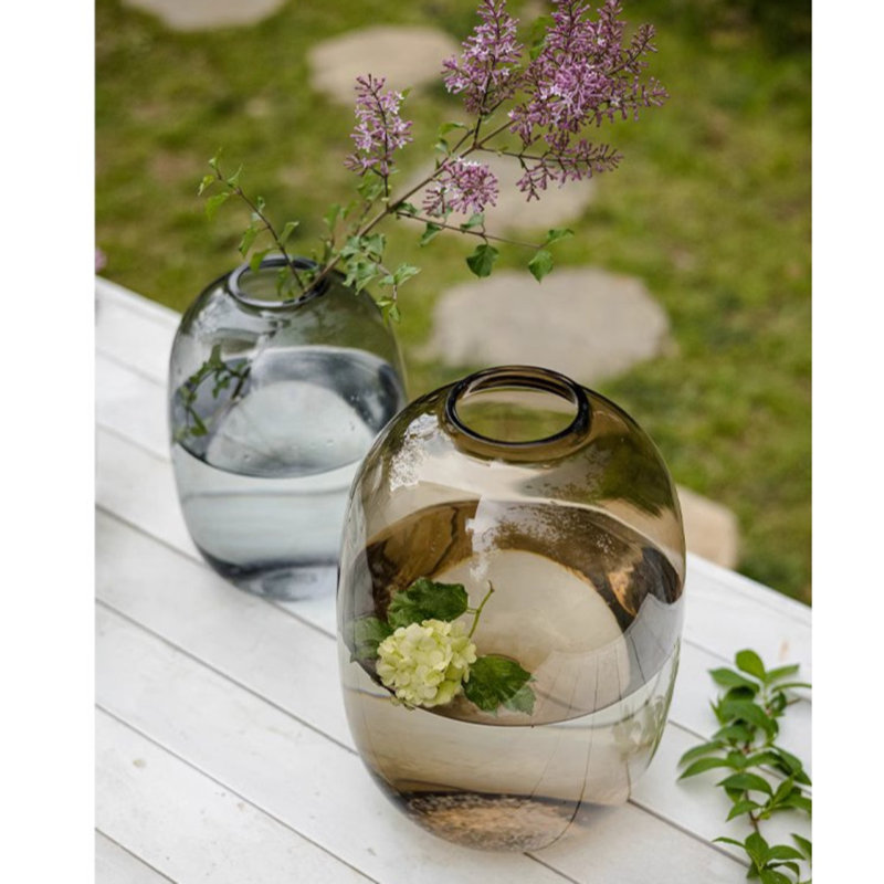 Glass Table Vase, 11.8" H x 7.87" W x 7.87" D, Gray Clear