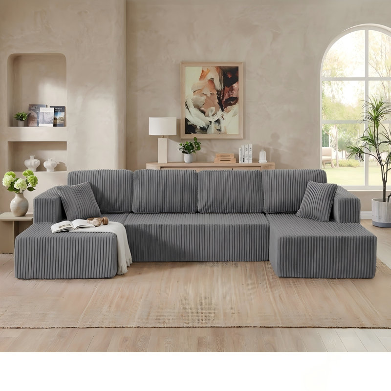 Canapé modulaire en velours côtelé 132 po, Gray Corduroy