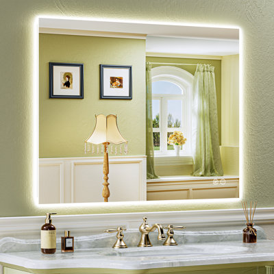 Bathroom LED Mirror with Backlit, Anti Fog Lighted Vanity Mirror with Stepless Dimmable, ETL Listed, IP54 Waterproof, CRI90+, HD Tempered Glass