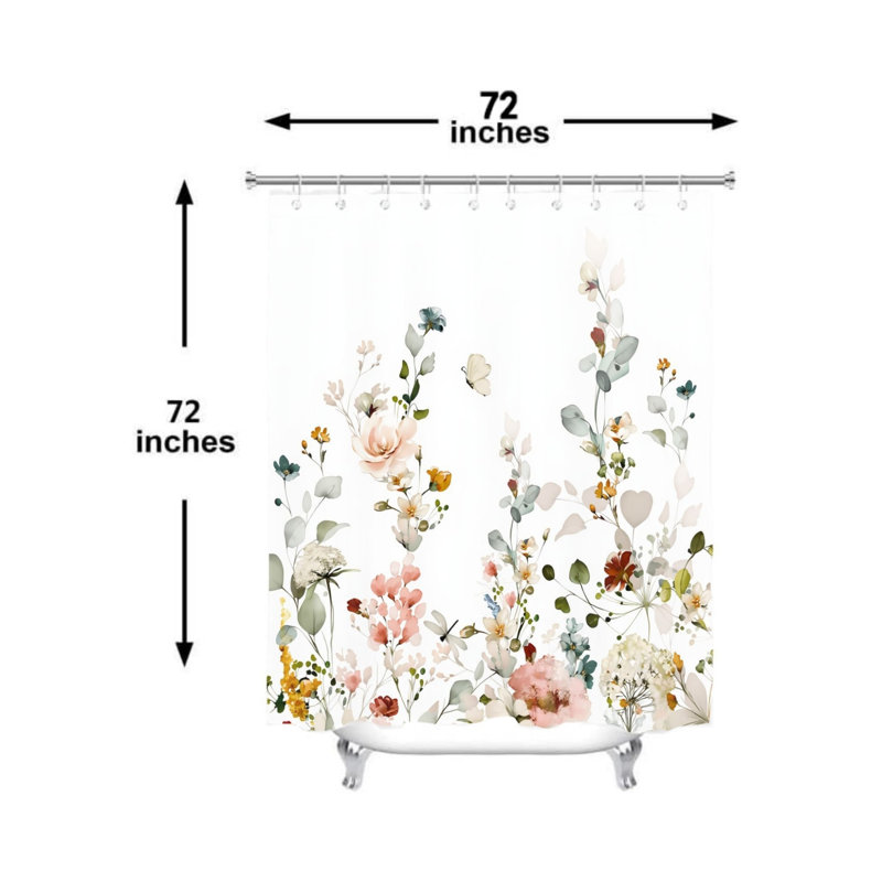 Rideau de douche doux aquarelle à motif floral doux 72 x 72 pouces