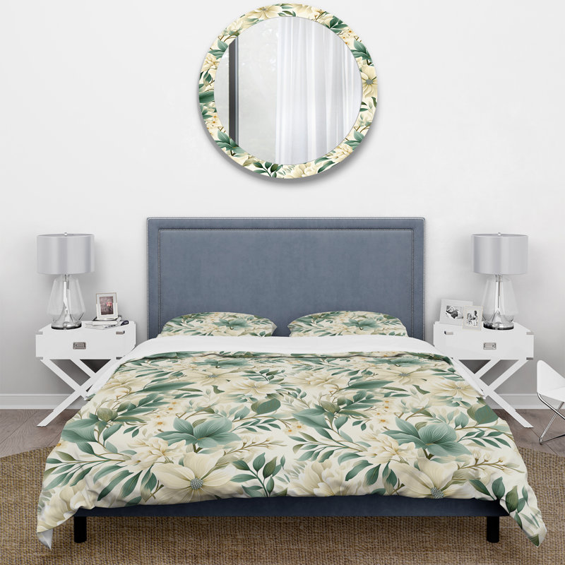 Subdued Oasis Boho Pattern I Floral Duvet Cover, King Duvet Cover + 2 King Shams
