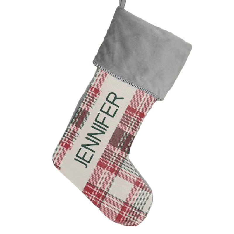 Chaussette de Noël personnalisée à carreaux frais, Oui