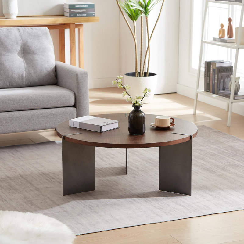 Table basse ronde pieds Metel, Marron foncé