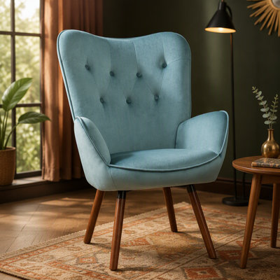 Chaise d'appoint, fauteuil capitonné avec pieds évasés en bois massif pour le salon, la chambre à coucher et le bureau à domicile