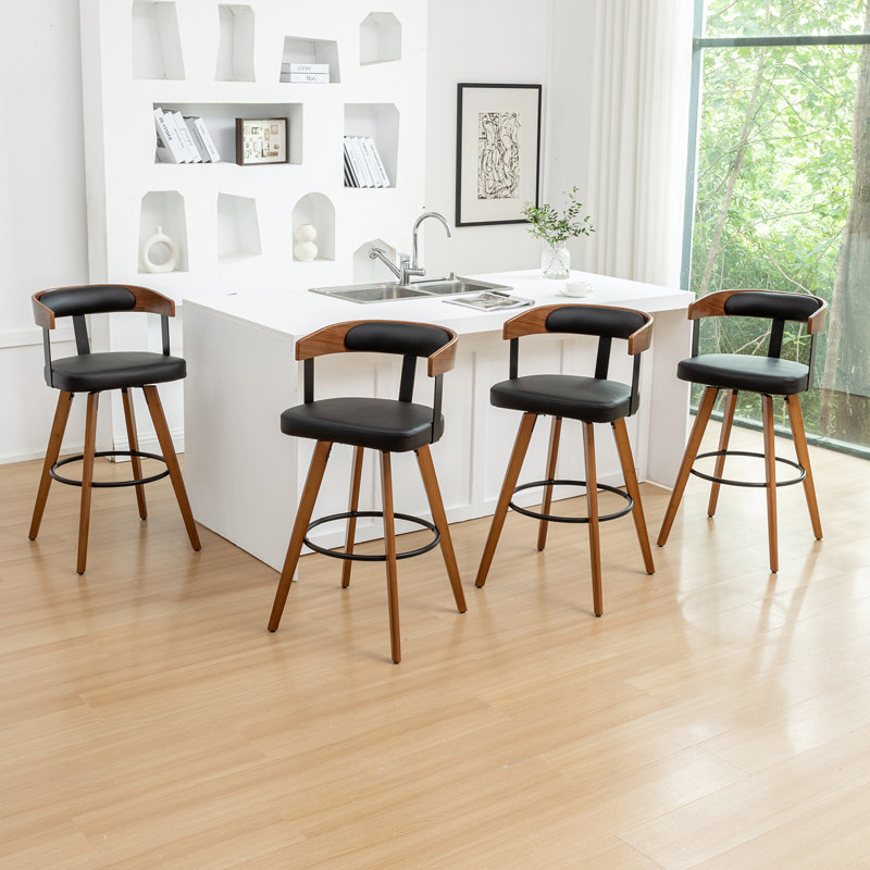 Ensemble de 4 tabourets de comptoir pivotants en cuir Modern, Tabouret de bar (siège d'une hauteur de 29,17 po), Noir, 4