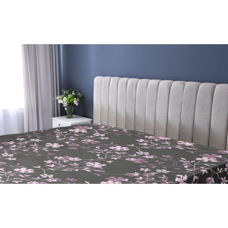Ambesonne Nature Fitted Sheet Leaves Botanical Style Art, Full Fitted Sheet, Mauve/Rose/Charcoal Gray Floral