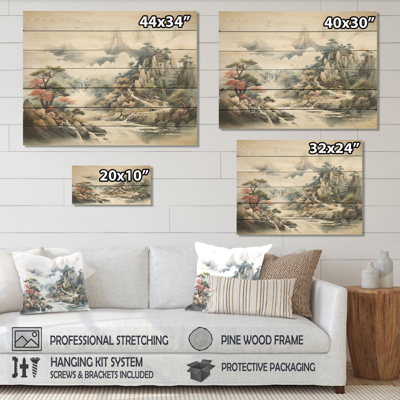 «Gray River China Landscape II», reproduction d'art sur bois, H 10 po x l 20 po