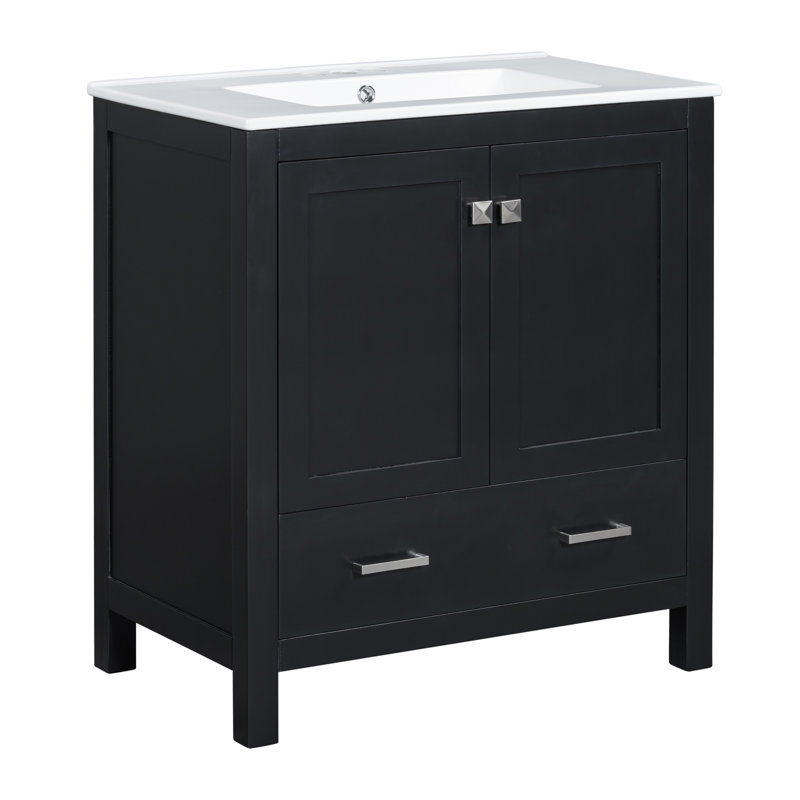 Ensemble de meuble-lavabo double 60 po, Noir, noir, noir, noir, Argent argent