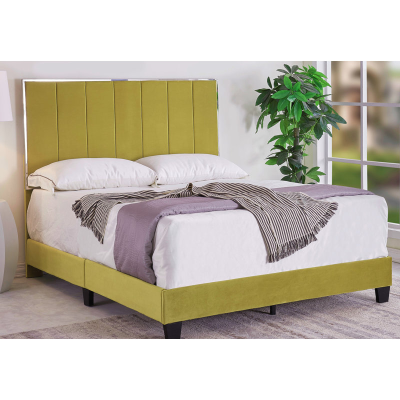 Lit standard capitonné Hartig, Jaune doré, Grand