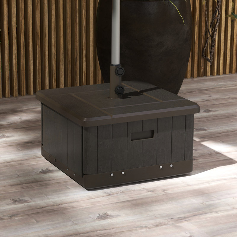 Table de parasol remplissable de 175 lb, 31 po, brun, avec roulettes et poignées pour une base portable amusante, facile à manipuler à l'extérieur