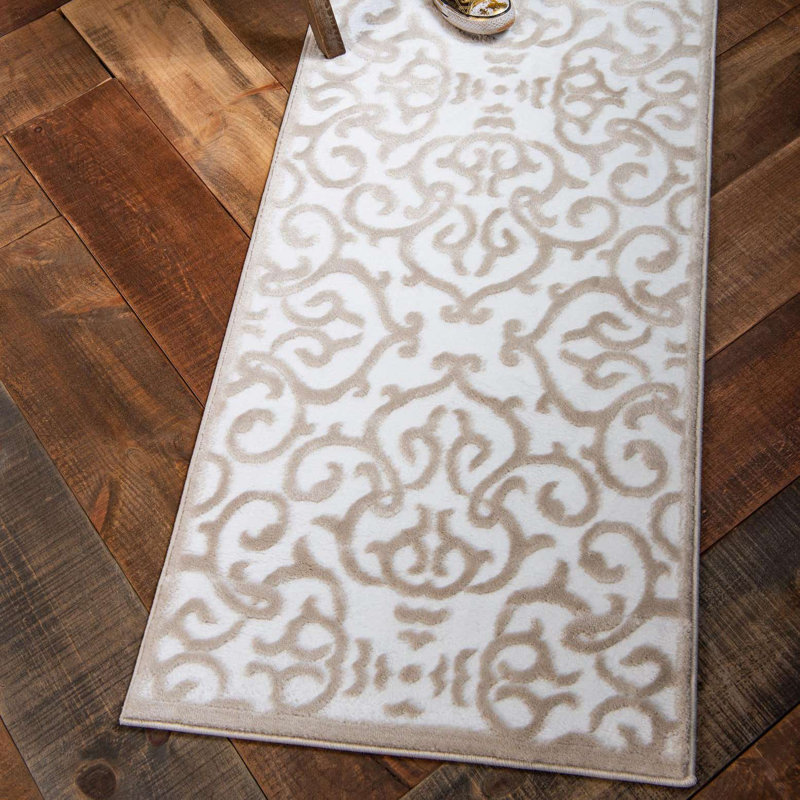 Tapis blanc / beige Anah, Tapis de couloir 2 pi 7 po x 12 pi