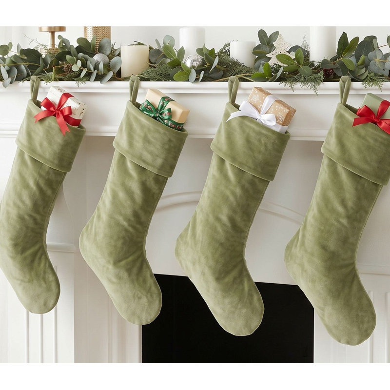 Chaussette de Noël classique en velours crème faite à la main - 50 cm, Cream