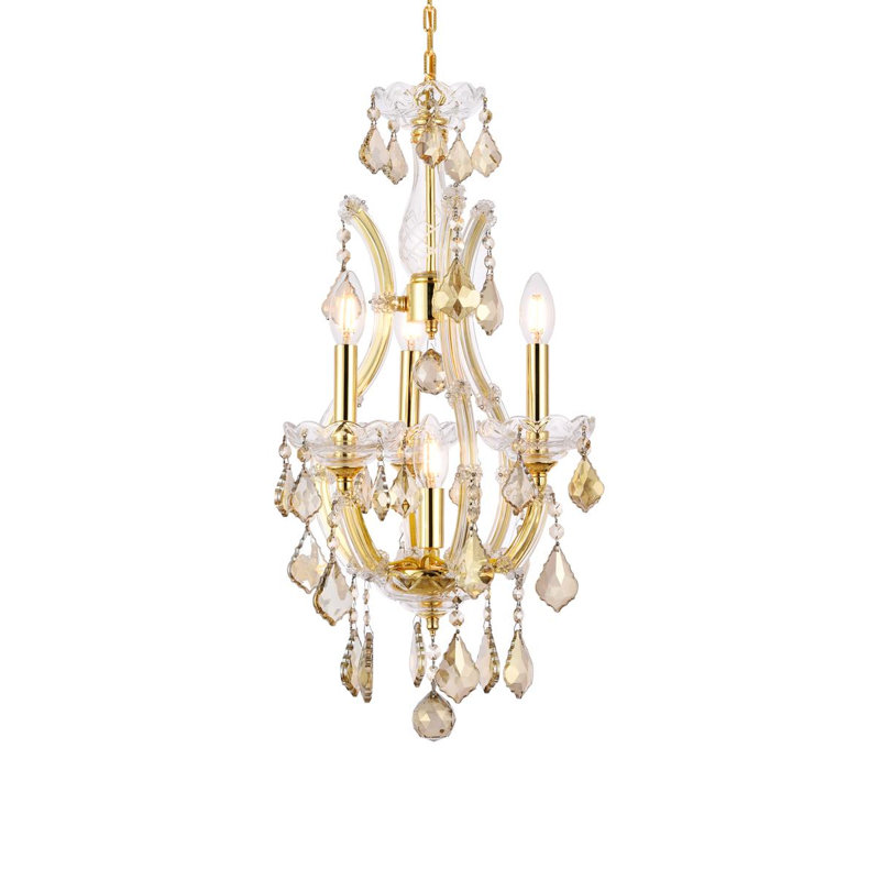 Stockard 4 - Light Glass Chandelier, Gold / Golden Teak (Smoky) / Royal Cut