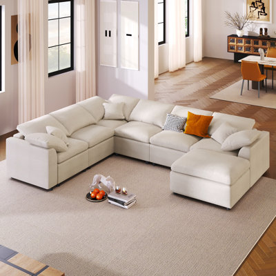 U_Style 124.8" Extra Large 7-Seater Modular Sectional Sofa With L-Shape Design & Movable Ottoman
