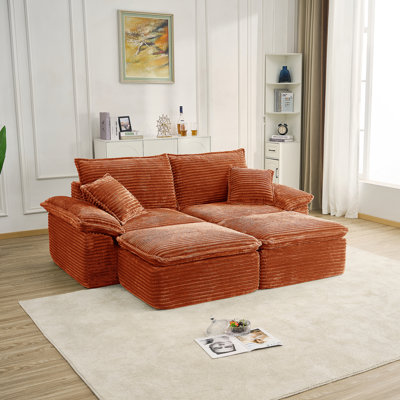 81-Inch Oversized Corduroy Sectional Sofa With Movable Ottoman, Soft Modern Comfort And No Assembly Required For Living Room Or Office.