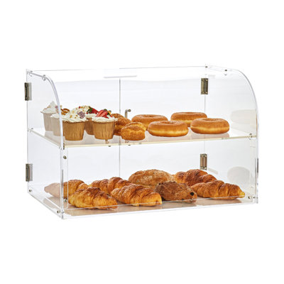 Pastry Display Case, 2-Tier Commercial Countertop Bakery Display Case, Acrylic Display Box With Rear Door Access & Removable Shelves, Keep Fresh For Donut Bagels Cake Cookie, 22"X14"X14"