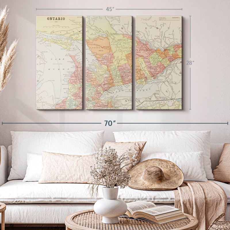 «Map of Ontario», reproduction sur toile, H 28 po x l 45 po x P 1,25 po