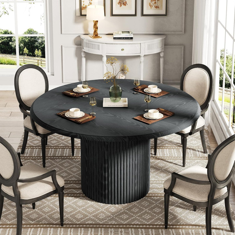 Round Metal Base Dining Table, Black