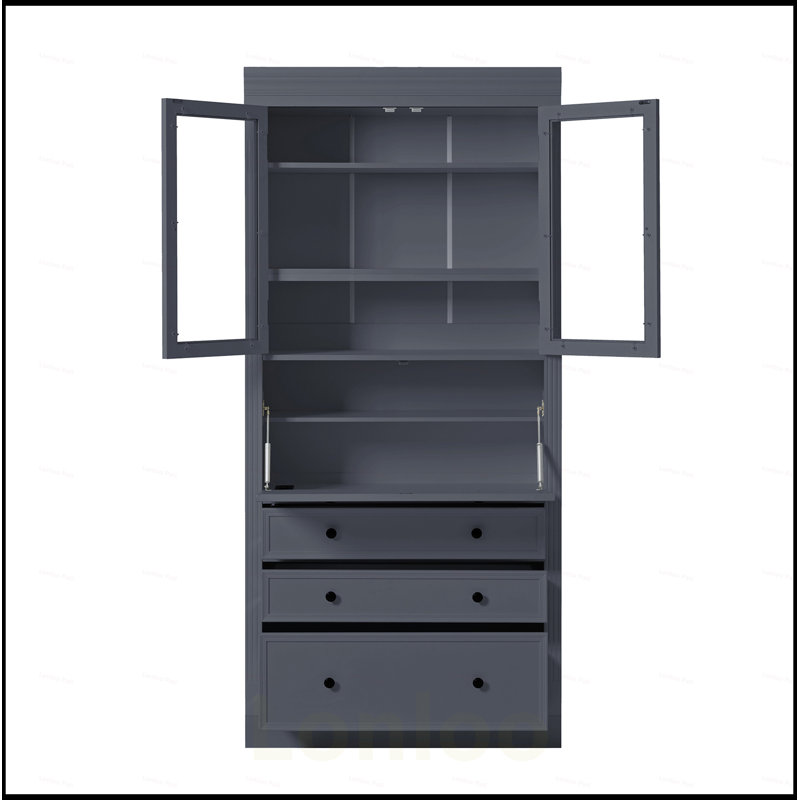 Freestanding Kitchen Pantry Storage Cabinet with 3 Drawers, Adjustable Shelves, and Built-In Power Outlet for Organized Dining and Living Rooms
