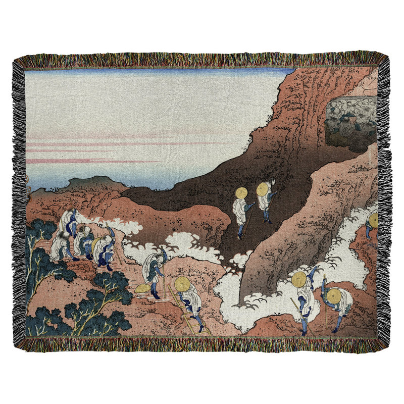 Jeté en coton katsushika hokusai, escalade of mountain fuji, Brun