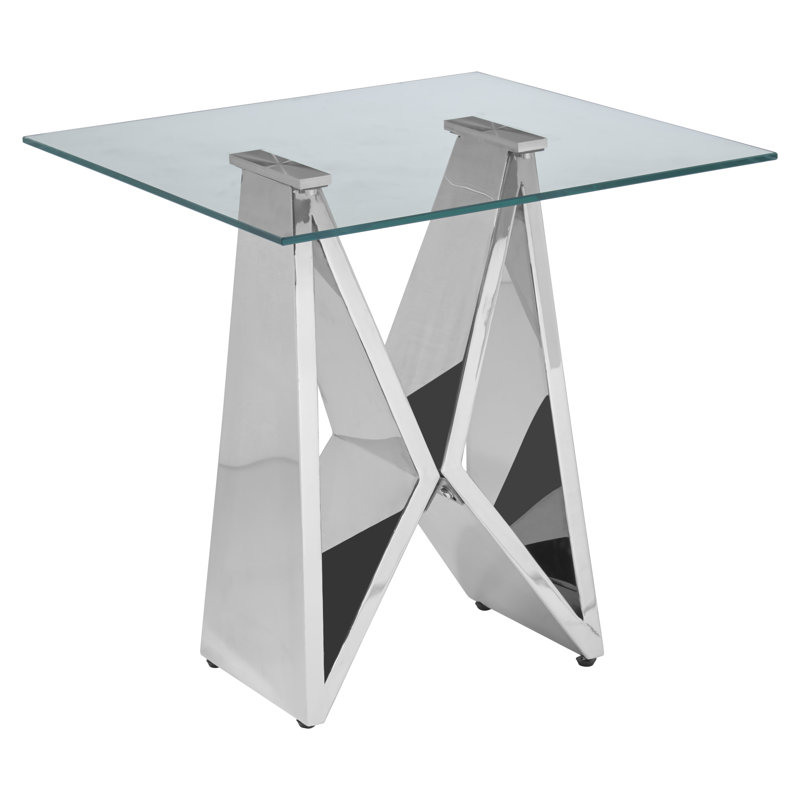 Vavra Glass Top Cross Legs End Table