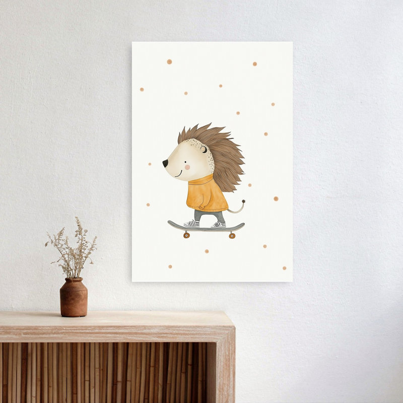Hedgehog Skateboarder Contemporary Forest Wall Art Print 1 Piece Wrapped Canvas Wall Art, 60.96cm H x 40.64cm W