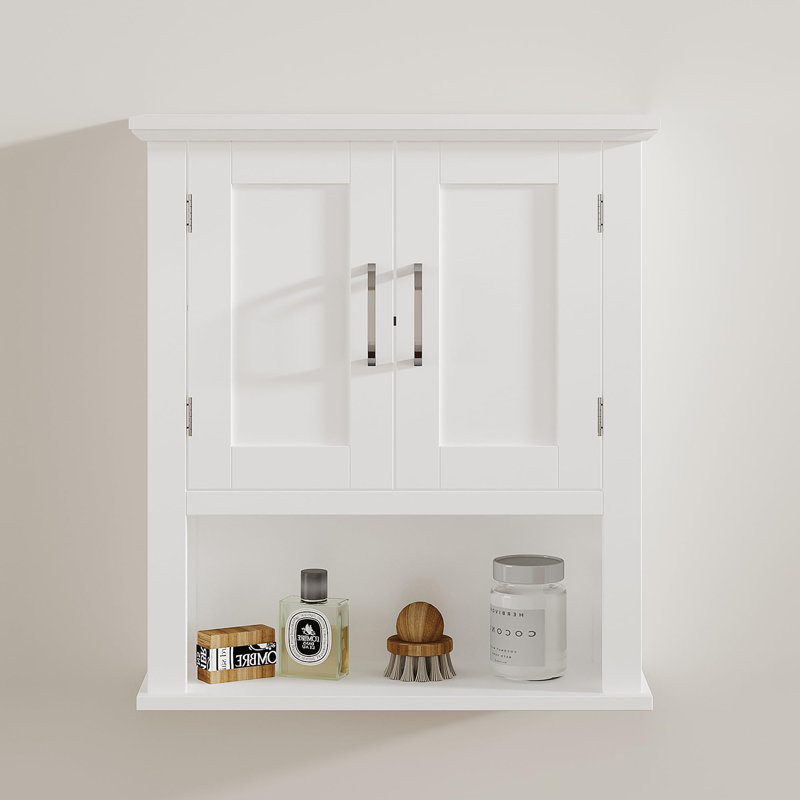 Armoire de salle de bain murale avec portes, Blanc