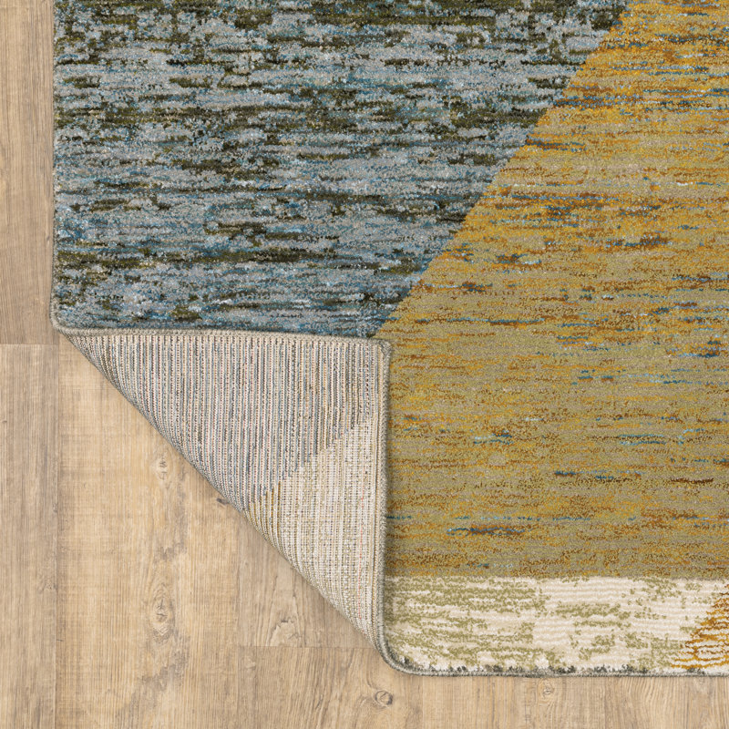 Tapis abstrait ivoire / beige / bleu Sitton, Tapis de couloir 2 pi 3 po x 8 pi