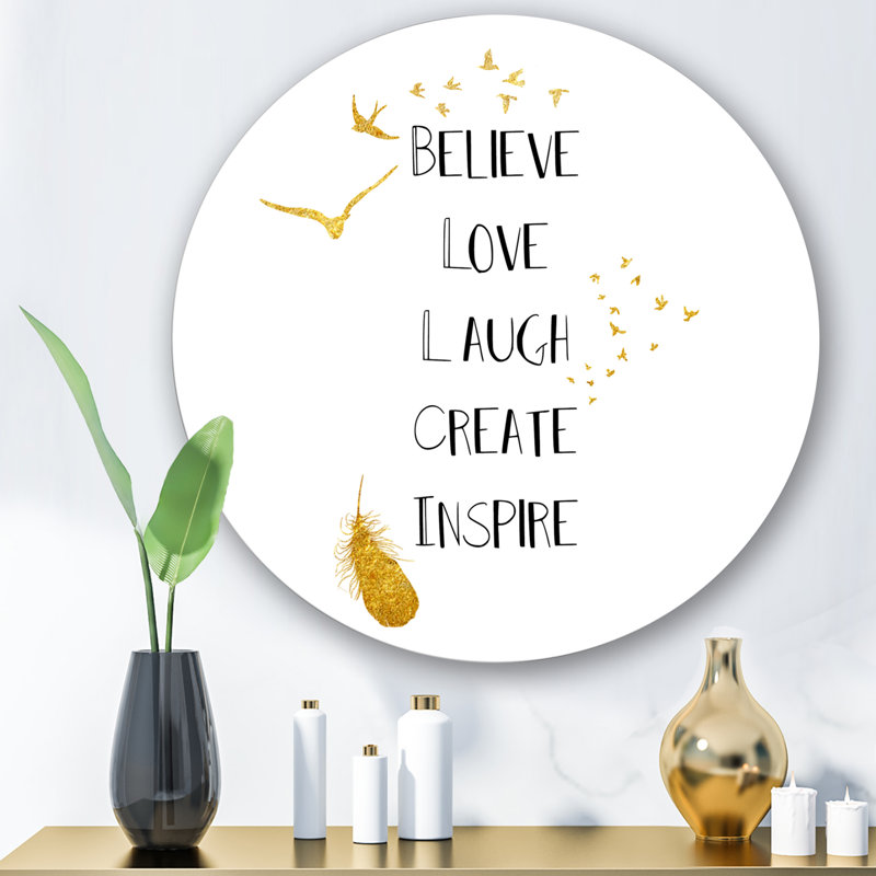 Citation inspirante sur fond blanc et or, H 23 po x l 23 po x p 1 po