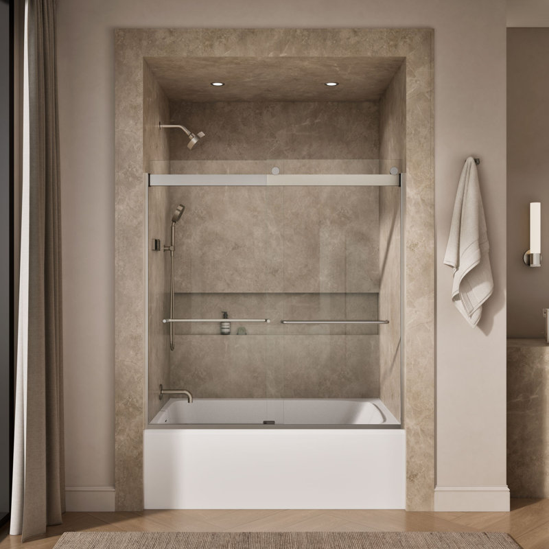 Levity 59.63" x 62" Bypass Bath Door with CleanCoat Technology, Matte Nickel, Clear