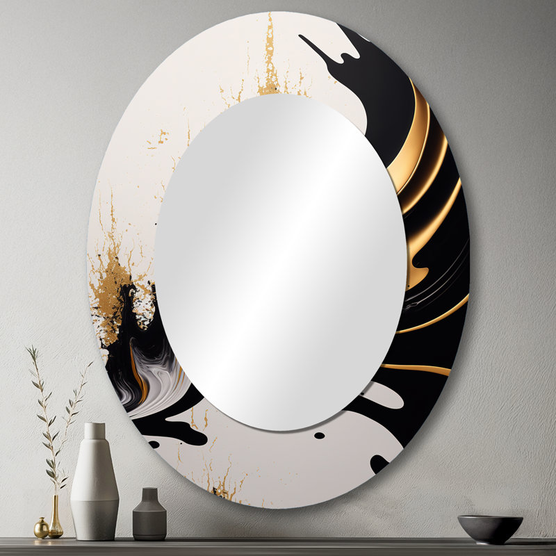 Vague noire et dorée - Miroir mural moderne ovale, 43 po x 33 po