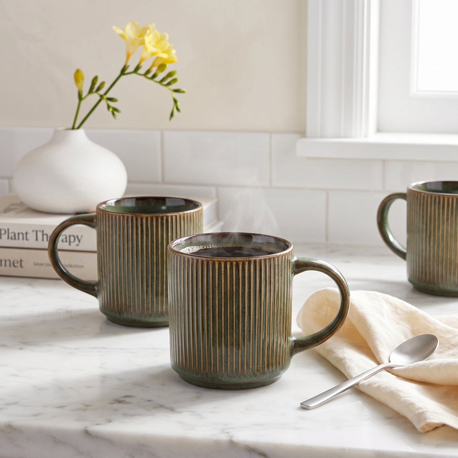 Black Ceramic Mug, Moss