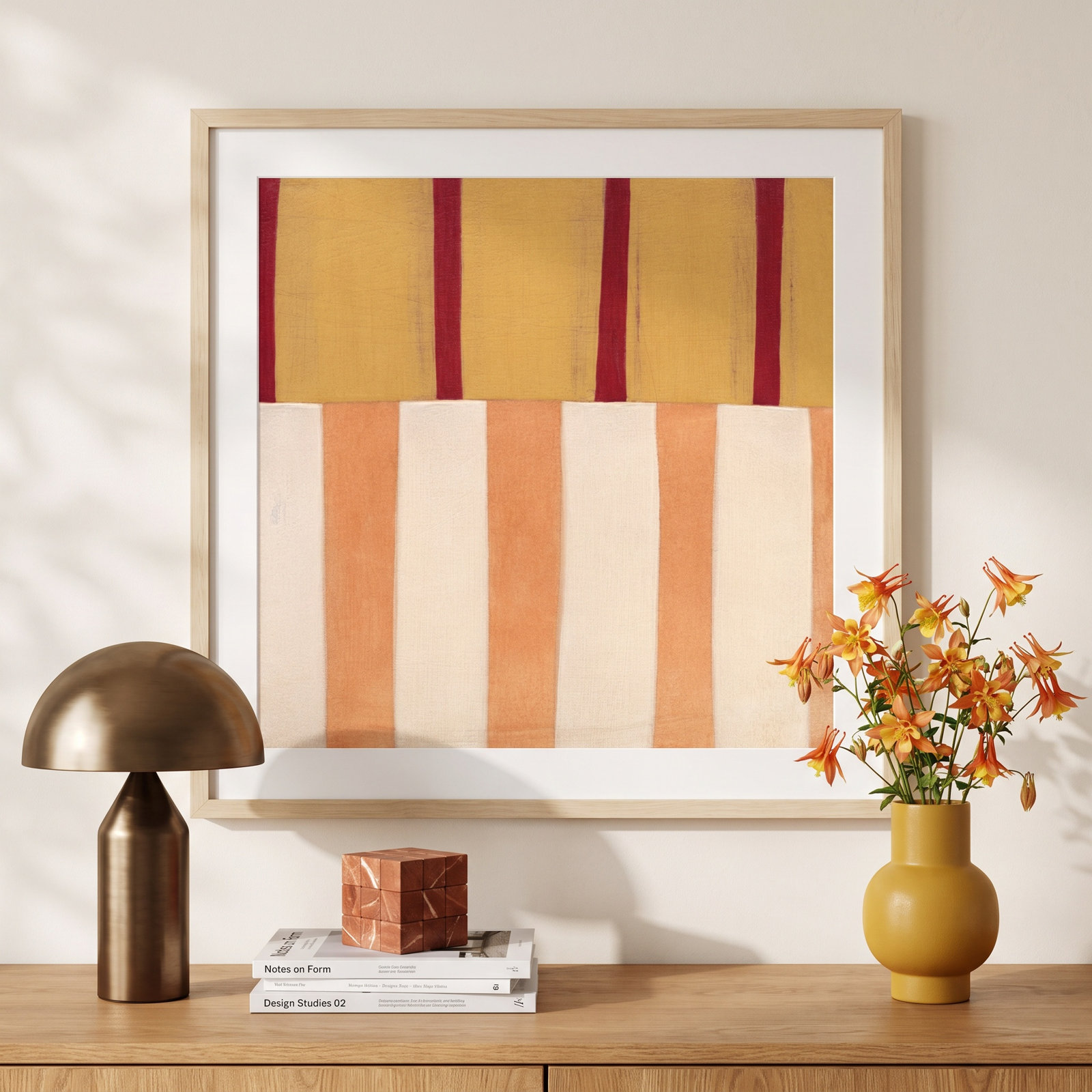 Akara "Broken Stripes 3" Print, 33" H x 33" W x 1" D, Brown